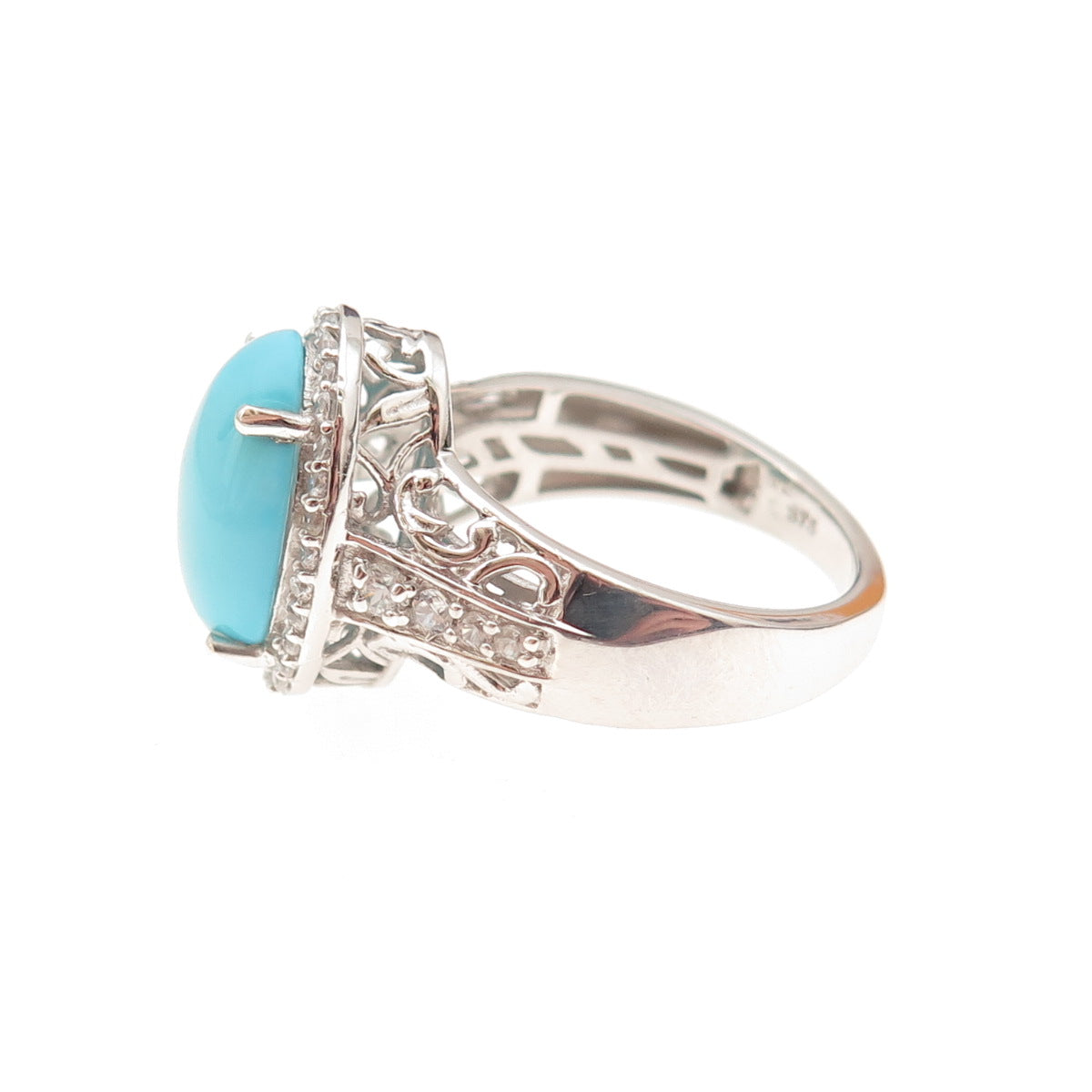 Chuck Clemency 925 Sterling Silver Real Turquoise & White Topaz Ring Size 8.25