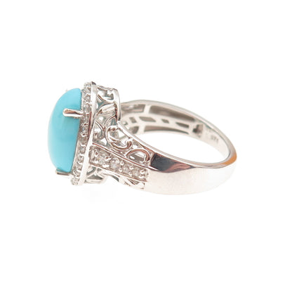 Chuck Clemency 925 Sterling Silver Real Turquoise & White Topaz Ring Size 8.25
