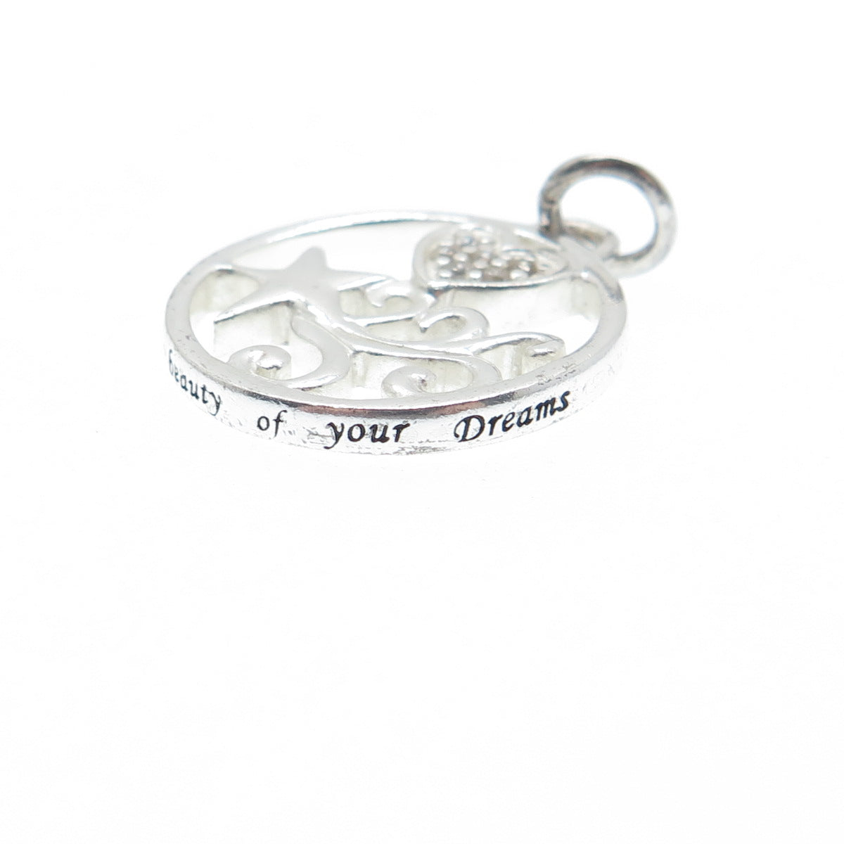 925 Sterling Silver Round-Cut C Z Heart & Falling Star Charm Pendant