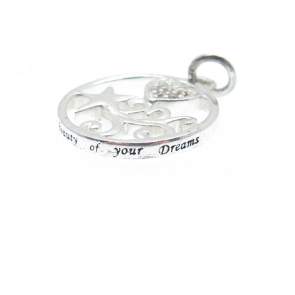 925 Sterling Silver Round-Cut C Z Heart & Falling Star Charm Pendant