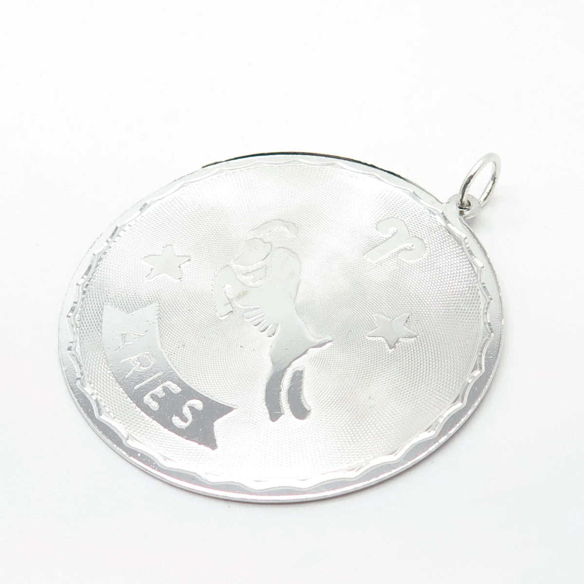 925 Sterling Silver Vintage Aries Zodiac Sign Round Pendant