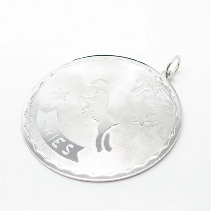 925 Sterling Silver Vintage Aries Zodiac Sign Round Pendant