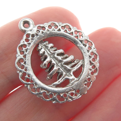925 Sterling Silver Antique Art Deco Enamel Christmas Tree Minimalist Pendant