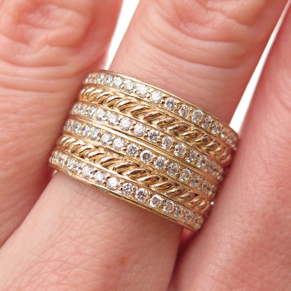 SONIA B. 925 Sterling Silver Gold Plated Round-Cut C Z Wide Band Ring Size 7.5