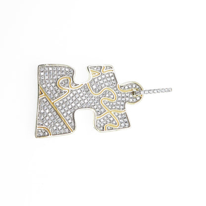 925 Sterling Silver Gold Plated Round-Cut Shaped C Z Puzzle Pendant