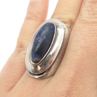 S'PALIU 925 Sterling Silver Vintage Spain Sodalite Gem Adjustable Ring Size 7.5