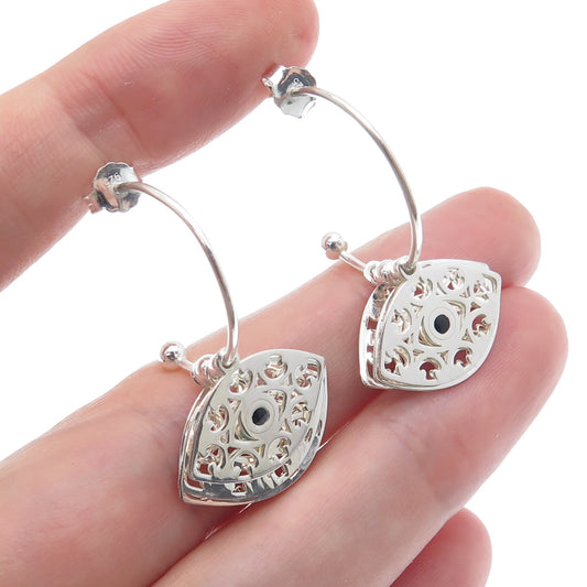 925 Sterling Silver Enamel Evil's Eye Amulet Interchangeable Charm Hoop Earrings
