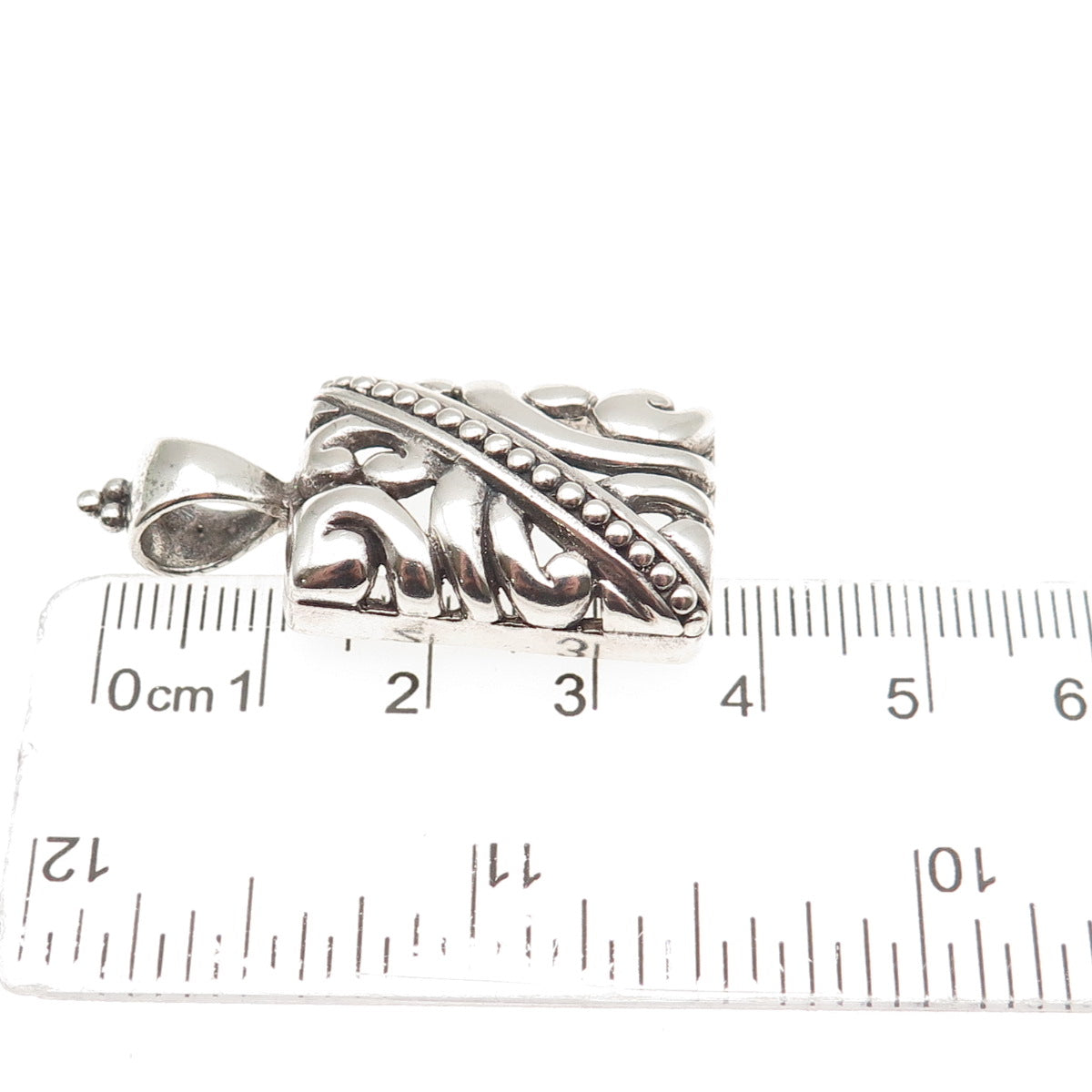 925 Sterling Silver Vintage Ornate Floral Oxidized Charm Pendant
