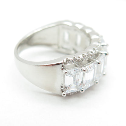 925 Sterling Silver Emerald & Round-Cut C Z Promise Ring Size 7