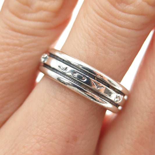 925 Sterling Silver Vintage Joy Oxidized Rotating Band Ring Size 6.75