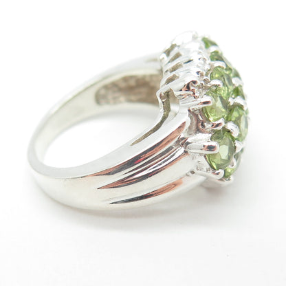 925 Sterling Silver Real Round-Cut Peridot Cluster Ring Size 5.75