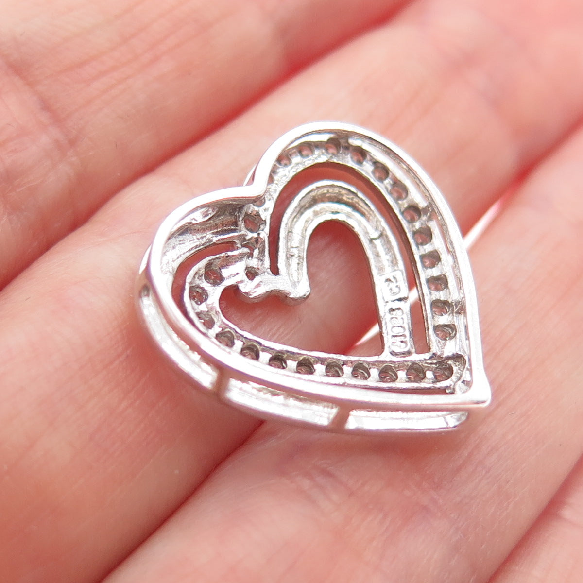 JH YOUNG 925 Sterling Silver Round-Cut C Z Heart Slide Charm Pendant