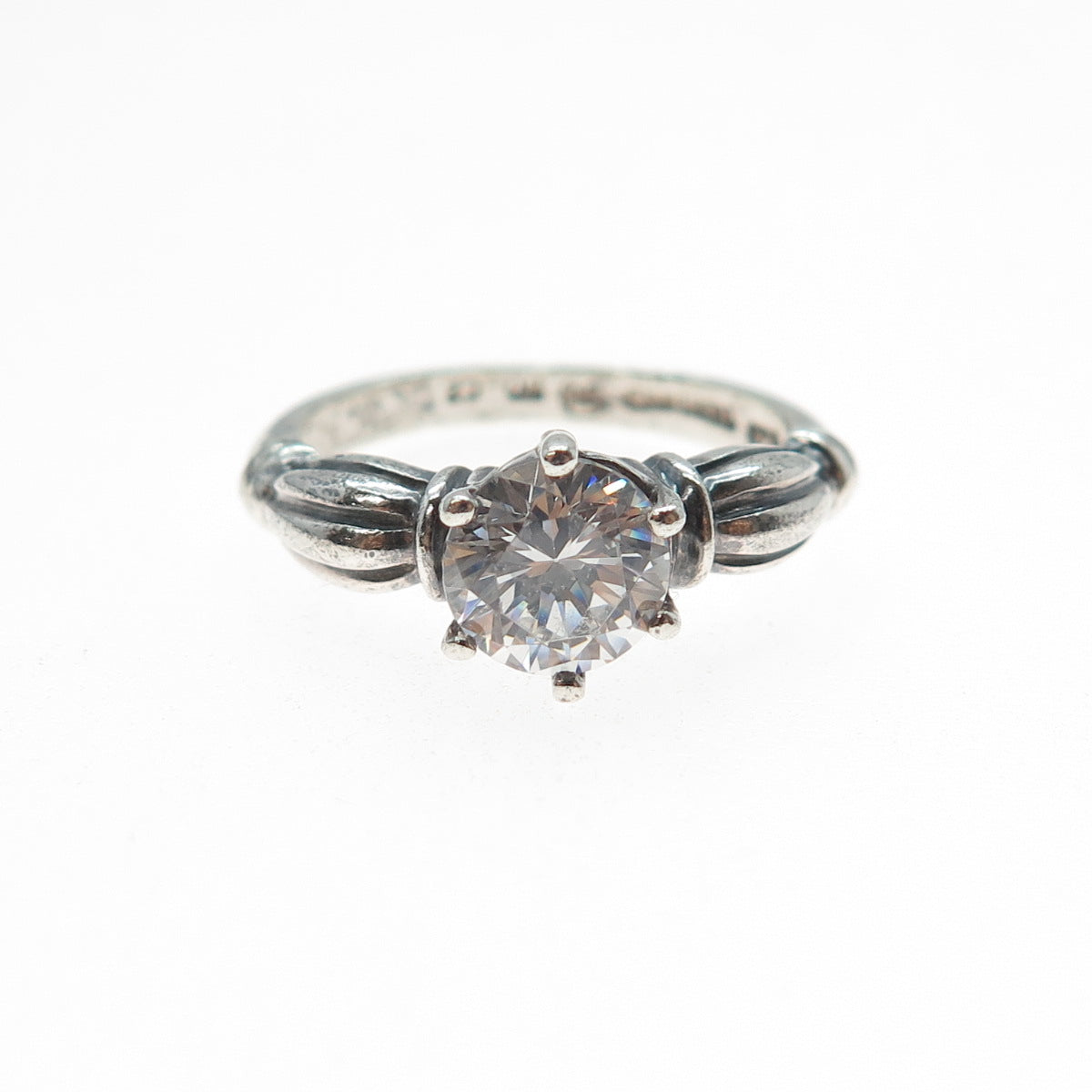 925 Sterling Silver Vintage Round-Cut C Z Engagement Oxidized Ring Size 7.25
