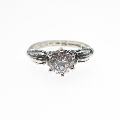 925 Sterling Silver Vintage Round-Cut C Z Engagement Oxidized Ring Size 7.25