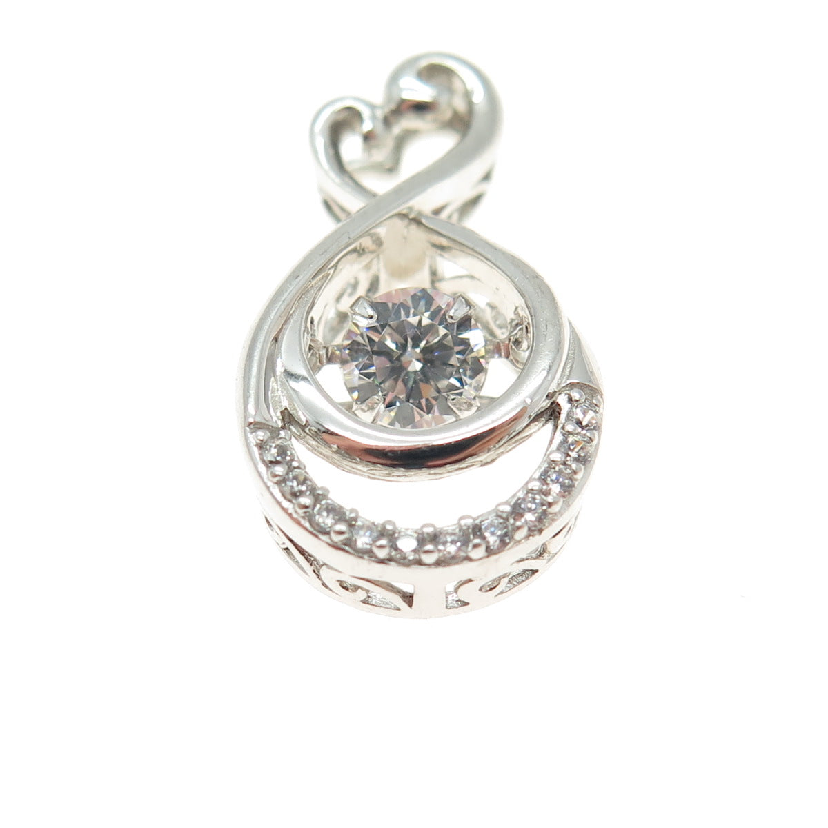 SAI 925 Sterling Silver Round-Cut C Z Infinity Heart Slide Pendant