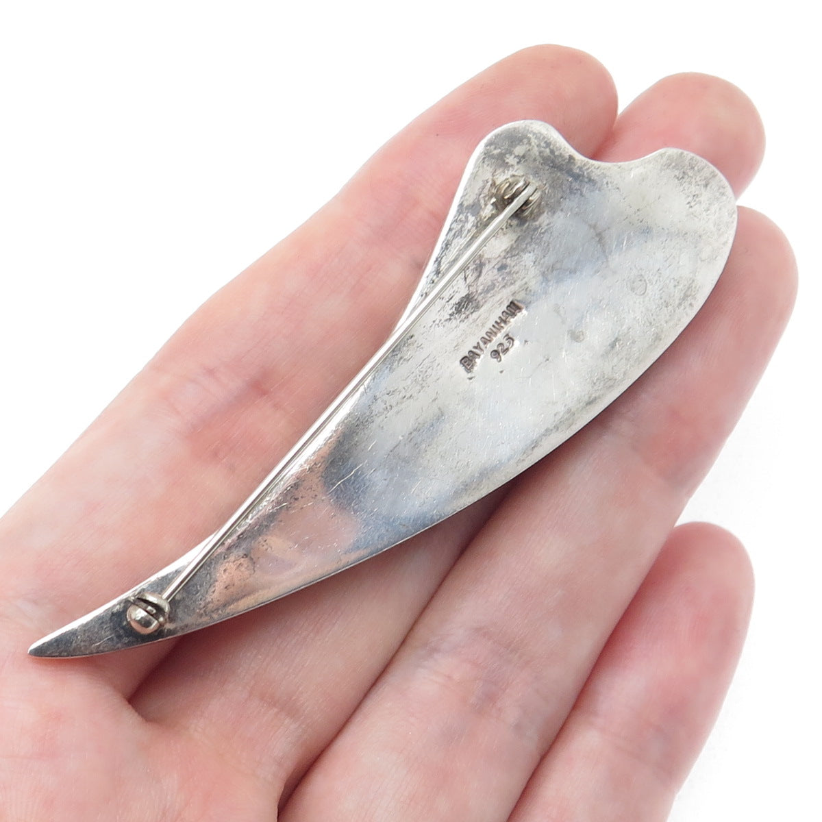 BAYANIHAN 925 Sterling Silver Vintage Modernist Heart / Claw Pin Brooch