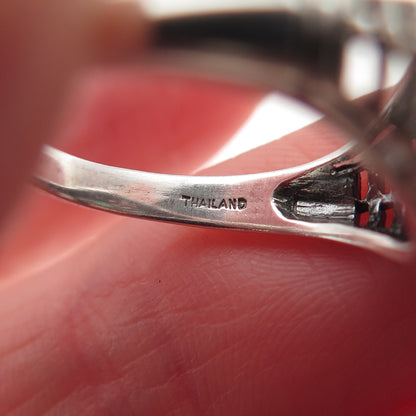 CNA Pranda 925 Sterling Silver Real Diamond & Emerald Oxidized Ring Size 6