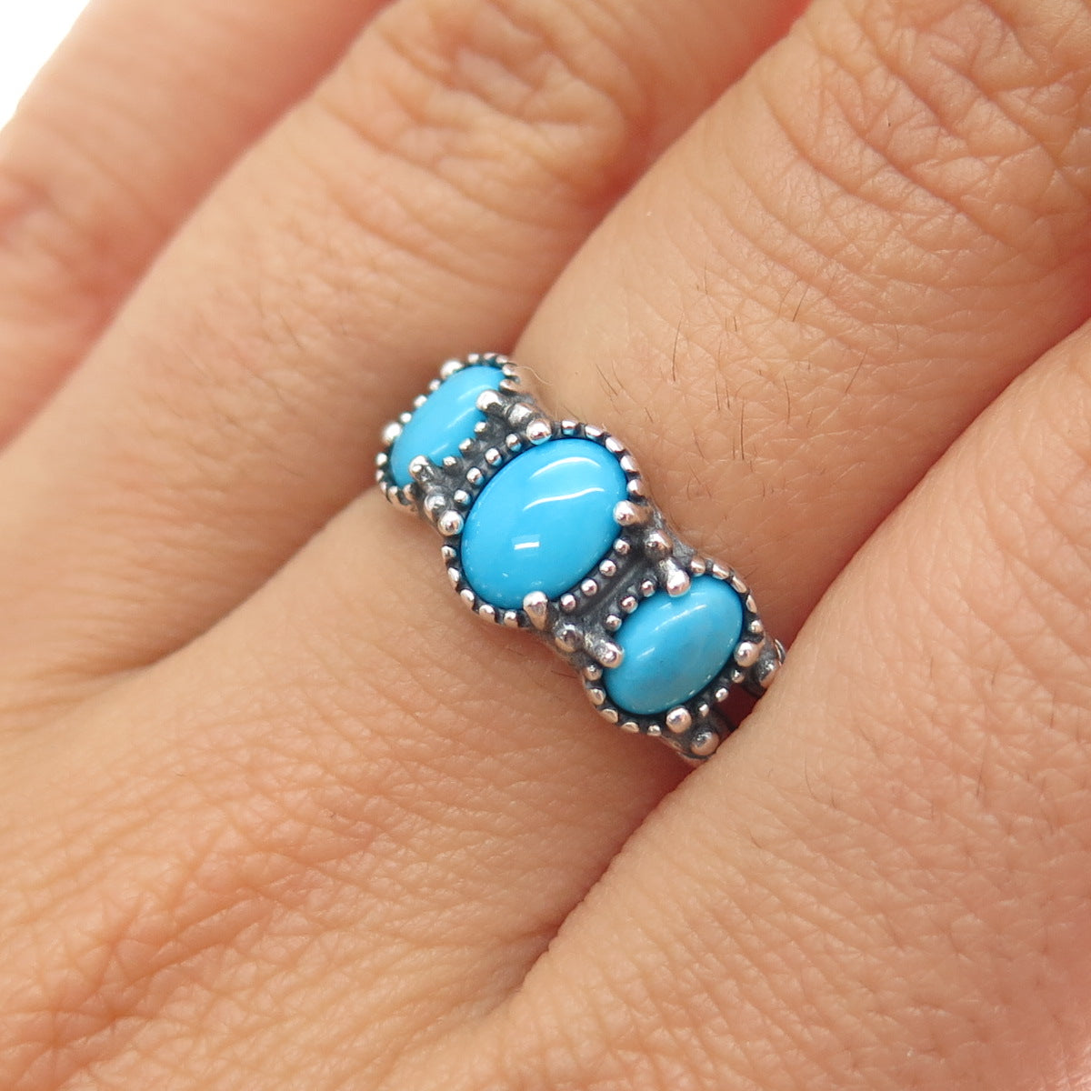 CAROLYN POLLACK American West Old Pawn Sterling Vintage Turquoise Ring Size 7.25