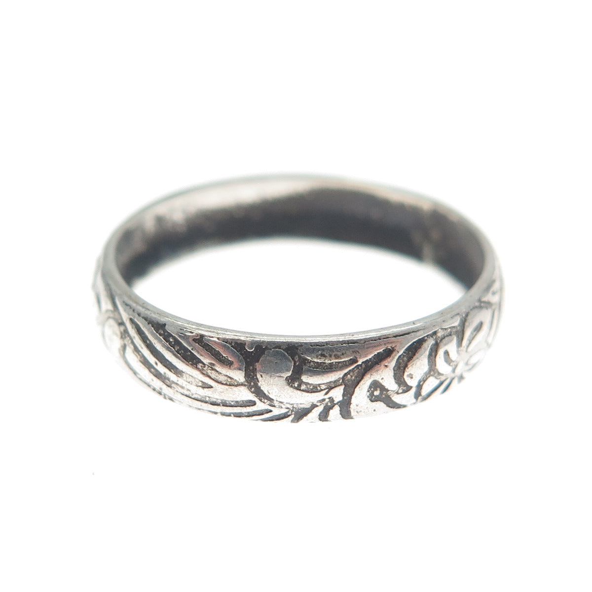 925 Sterling Silver Vintage Flower Oxidized Band Ring Size 5.5
