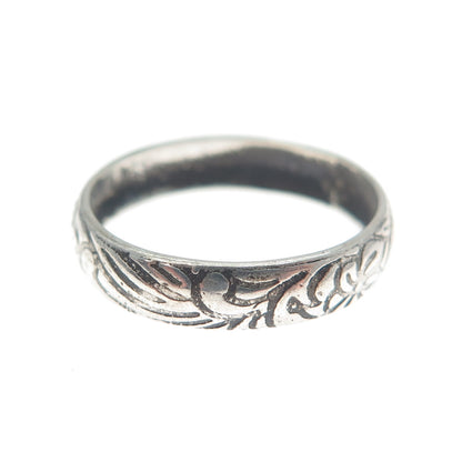 925 Sterling Silver Vintage Flower Oxidized Band Ring Size 5.5