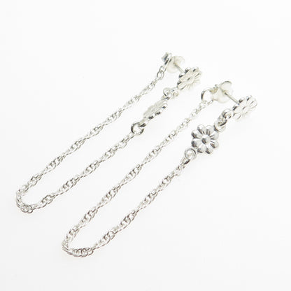 925 Sterling Silver Blooming Flower Chain Drop Earrings