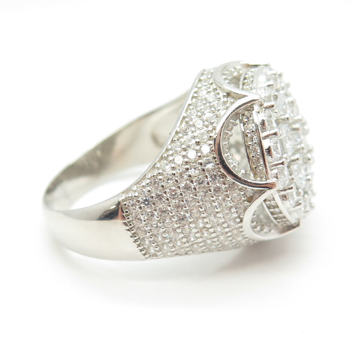 925 Sterling Silver Pave C Z Domed Ring Size 11