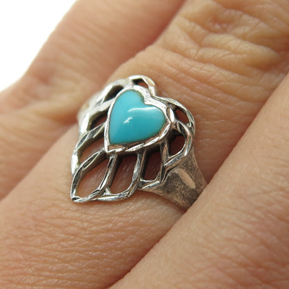 SILVER CLOUD Sterling Silver Vintage Real Bisbee Turquoise Heart Ring Size 6.75