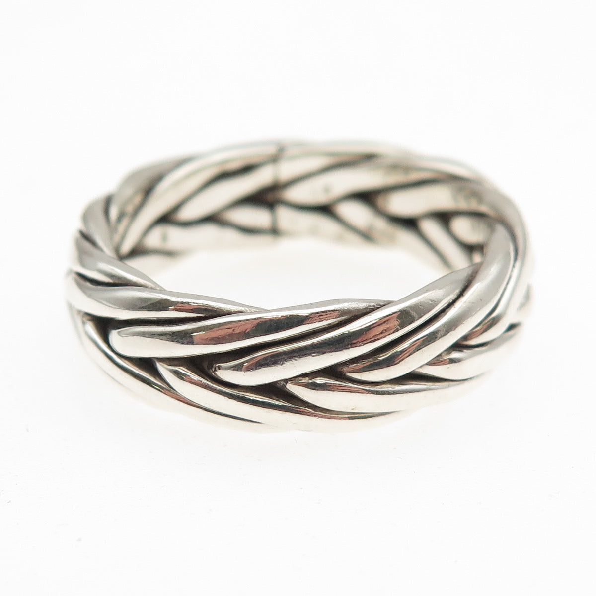 925 Sterling Silver Vintage CII Mexico Wheat Braided Oxidized Band Ring Size 10