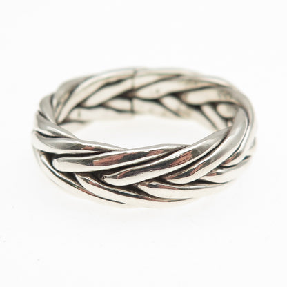 925 Sterling Silver Vintage CII Mexico Wheat Braided Oxidized Band Ring Size 10