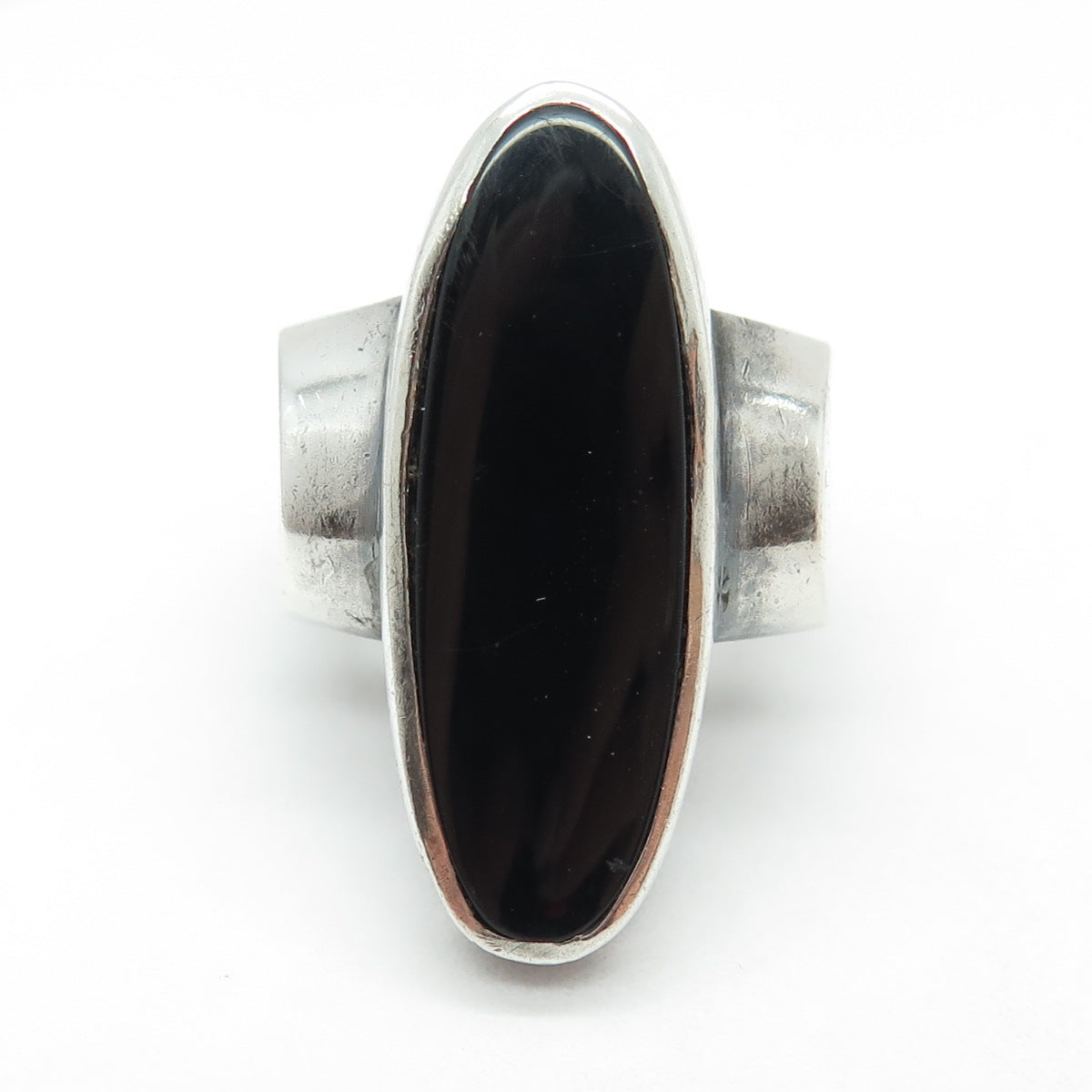 925 Sterling Silver Vintage Real Black Onyx Gemstone Statement Ring Size 7.5