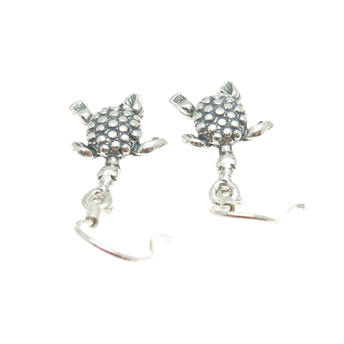 925 Sterling Silver Vintage Turtle Oxidized Dangle Earrings