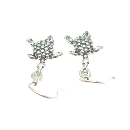 925 Sterling Silver Vintage Turtle Oxidized Dangle Earrings