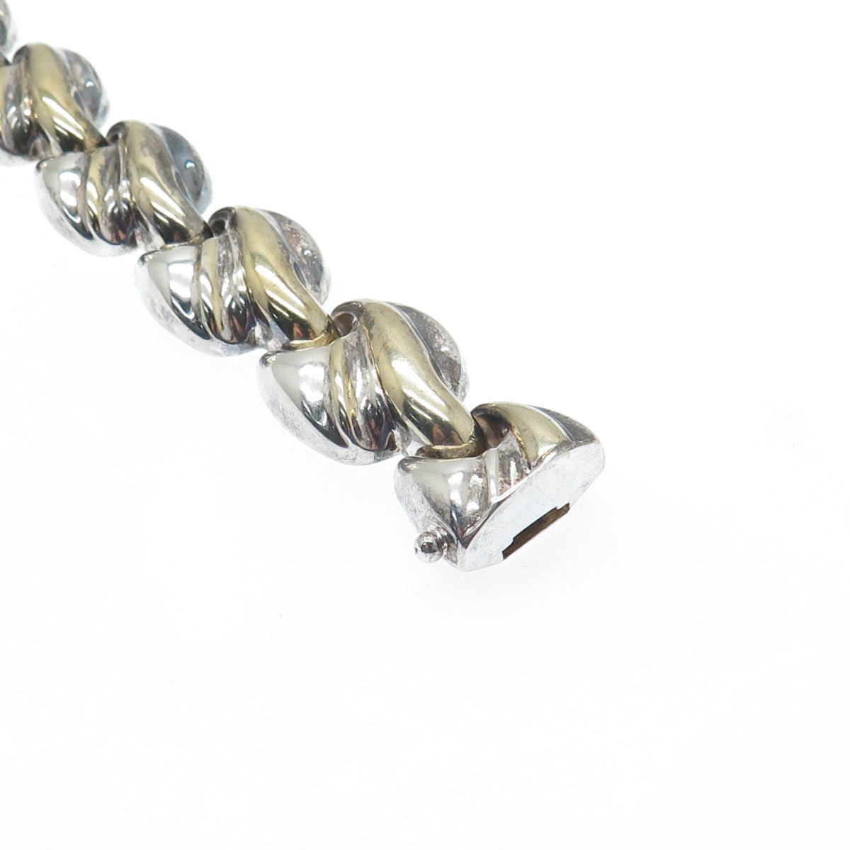 925 Sterling Silver 2-Tone Vintage Italy Modernist Oxidized Link Bracelet 7"