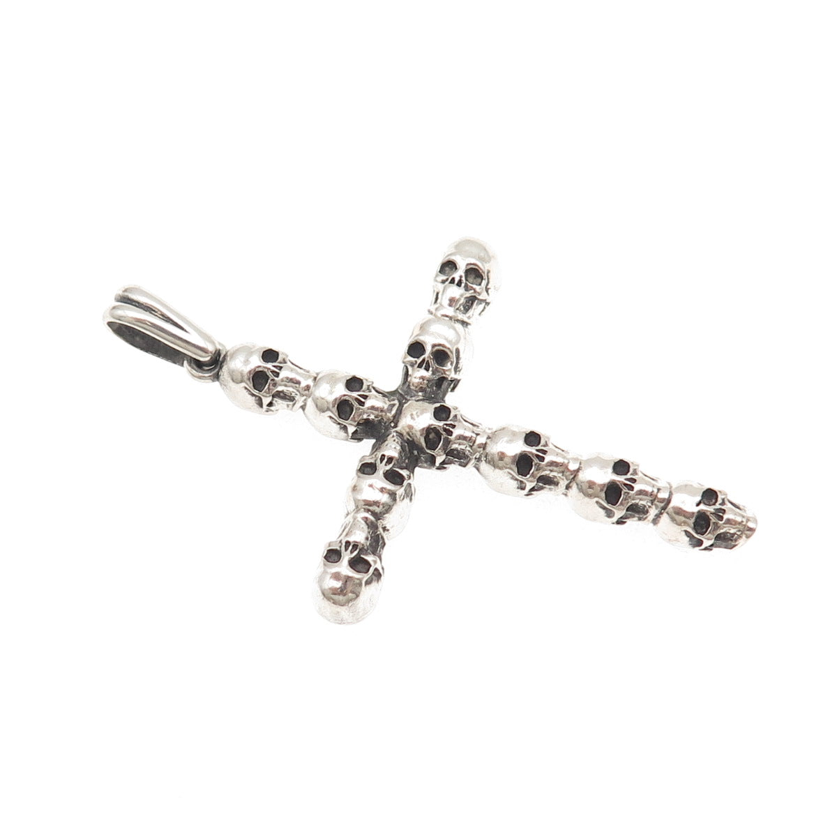 925 Sterling Silver Vintage Skull Cross Oxidized Gothic Pendant