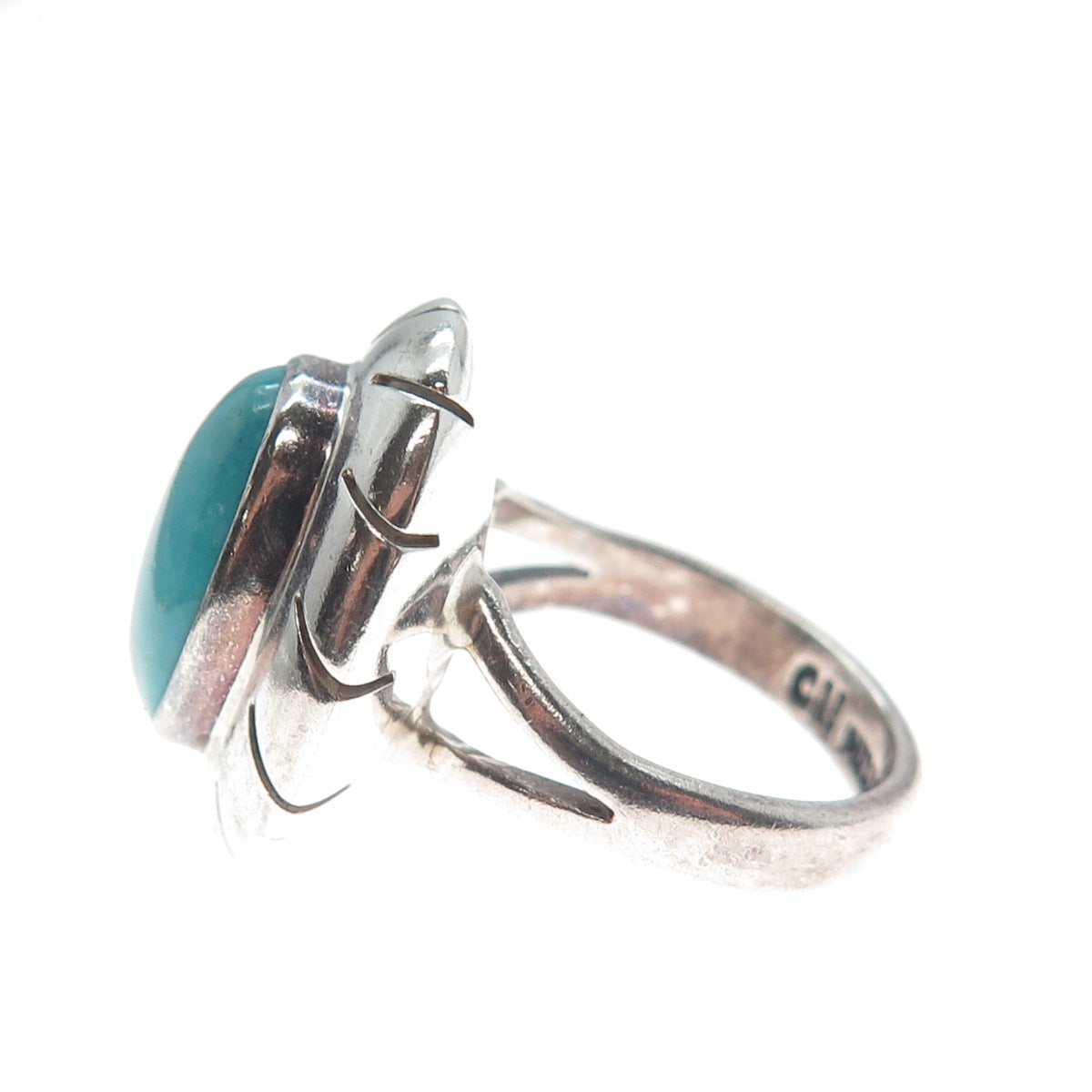 925 Sterling Silver Vintage Mexico Real Lone Mountain Turquoise Ring Size 6.25
