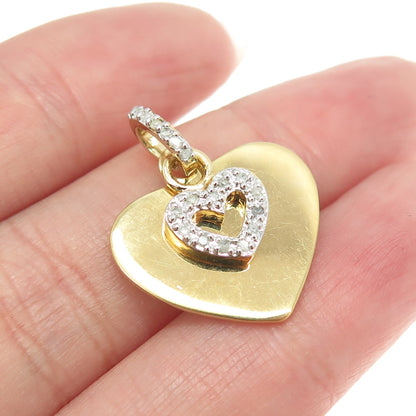 925 Sterling Silver Gold Plated Real Round-Cut Diamond Heart Tag Pendant