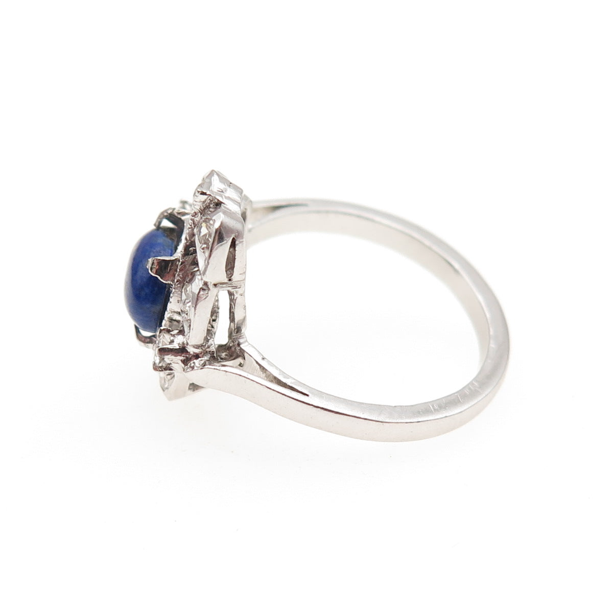 925 Sterling Silver Real Lapis Lazuli & C Z Cluster Ring Size 7