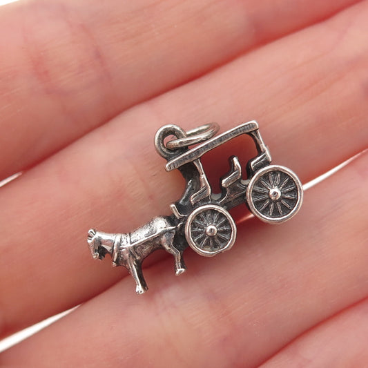 925 Sterling Silver Vintage The Greenbrier Carriage Oxidized 3D Charm Pendant