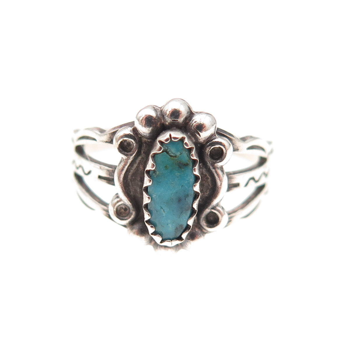 Old Pawn Sterling Silver Vintage Southwestern Turquoise Tribal Ring Size 2.25