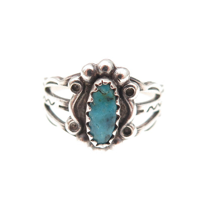 Old Pawn Sterling Silver Vintage Southwestern Turquoise Tribal Ring Size 2.25