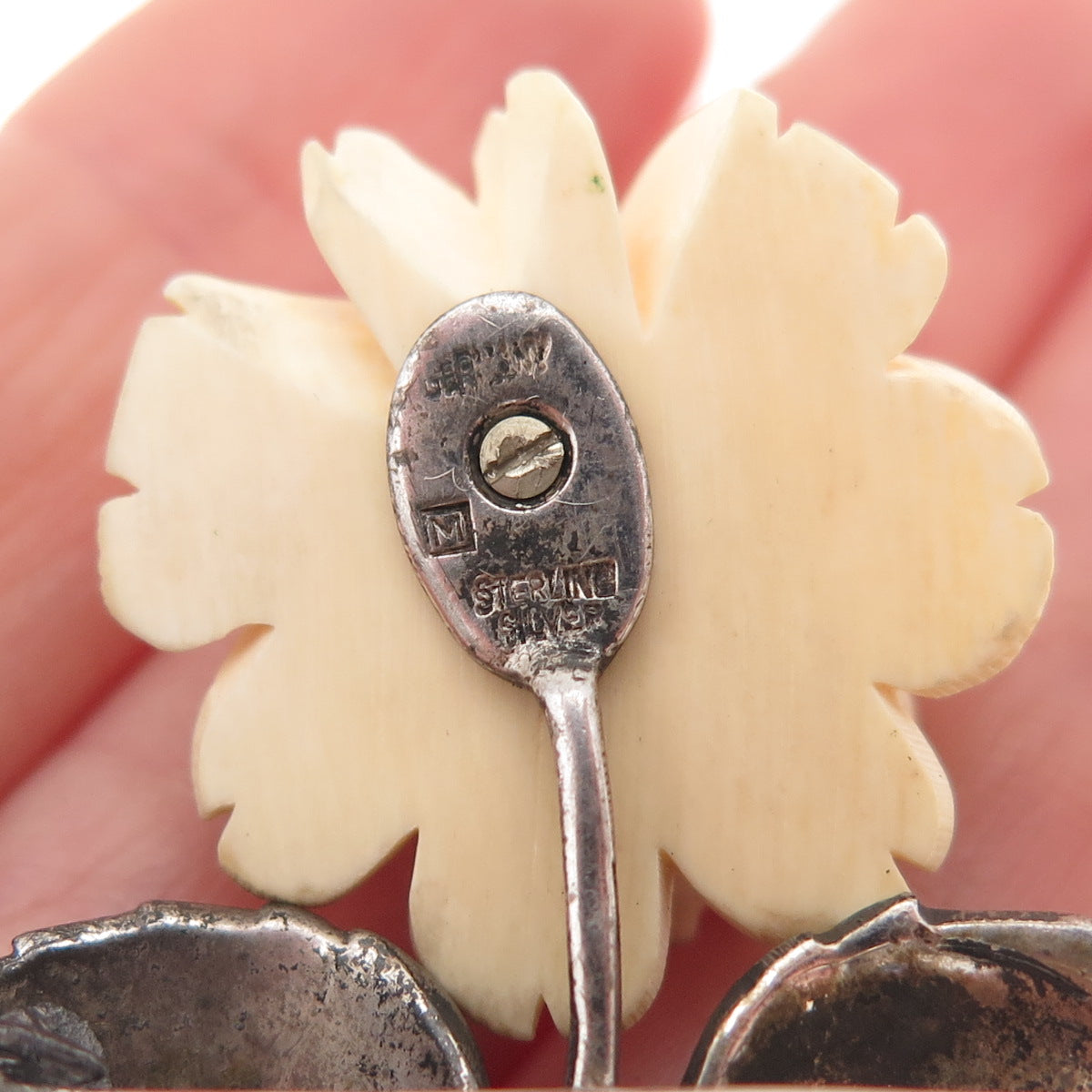 925 Sterling Silver Antique Art Deco Germany Real Marcasite Rose Pin Brooch