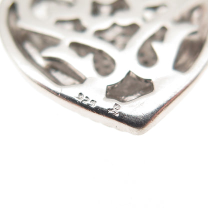 925 Sterling Silver Real Round-Cut Diamond Heart & Key Chain Necklace 18"