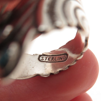 Old Pawn Sterling Silver Vintage Southwestern Turquoise Adjustable Ring Size 8.5