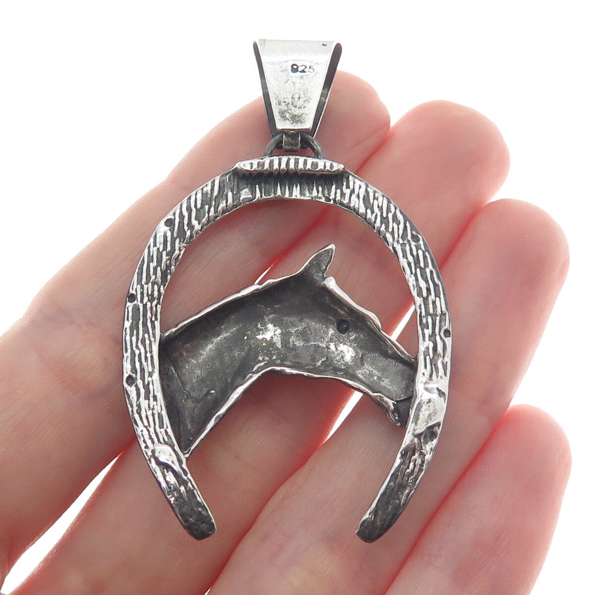 925 Sterling Silver Vintage Horseshoe Club Oxidized Pendant