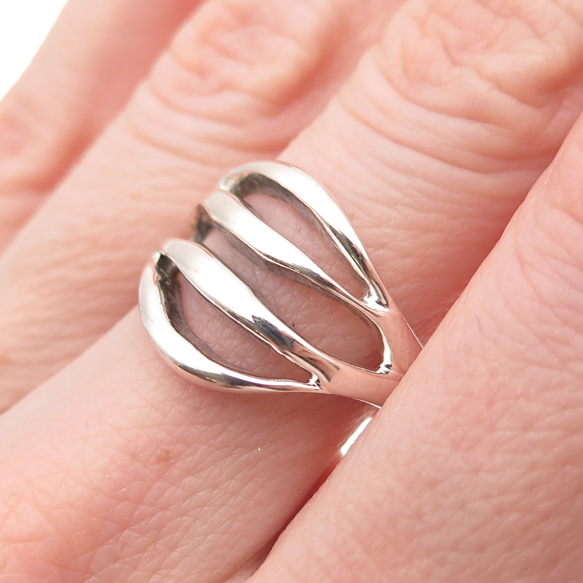 925 Sterling Silver Vintage Modernist 4-Row Ring Size 7.75