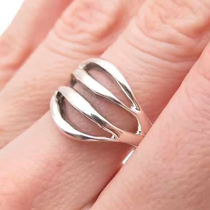 925 Sterling Silver Vintage Modernist 4-Row Ring Size 7.75