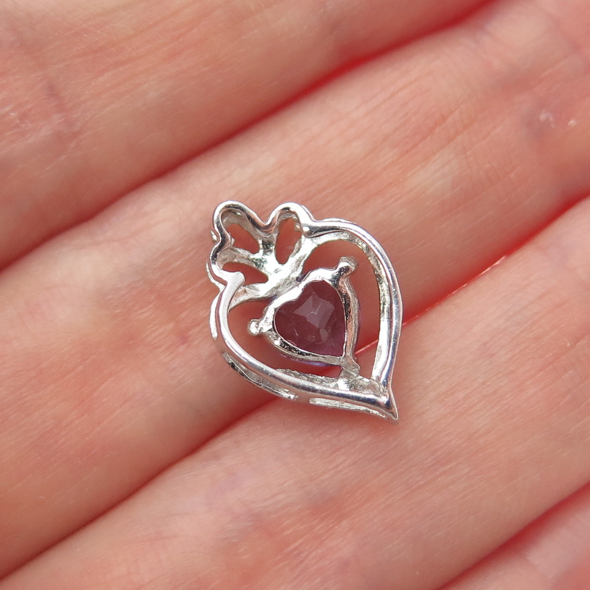 925 Sterling Silver Real Amethyst Heart Minimalist Slide Pendant