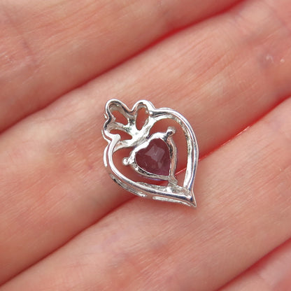 925 Sterling Silver Real Amethyst Heart Minimalist Slide Pendant