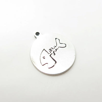 925 Sterling Silver USA Two In Town Skeleton Fish Charm Pendant