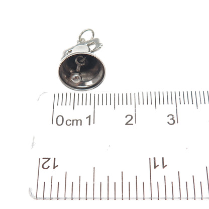 925 Sterling Silver Antique Art Deco Liberty Bell Minimalist 3D Charm Pendant